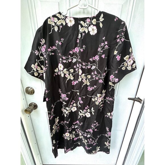 Vintage Spenser Jeremy 100% Silk Midi Pink Black Floral Dress Long Sleeve Sz 20 - Picture 9 of 16